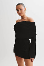 25 Edition – Off-Shoulder Knit Bodycon Dress Carmine Juneberry