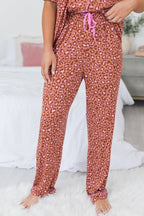 Brown Leopard Print Short Sleeve Shirt and Pants Pajamas Set Carmine Juneberry