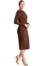 Josefa Asymmetric Dress -  Long sleeve convertible midi dress with Peach Dionysus