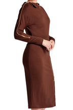 Josefa Asymmetric Dress -  Long sleeve convertible midi dress with Peach Dionysus
