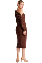 Josefa Asymmetric Dress -  Long sleeve convertible midi dress with Peach Dionysus