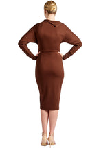 Josefa Asymmetric Dress -  Long sleeve convertible midi dress with Peach Dionysus