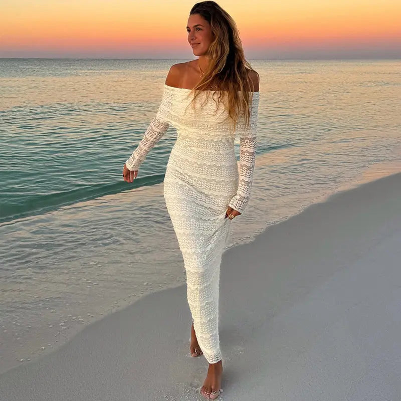 25 Edition – Elegant Off-Shoulder Lace Maxi Dress (Socialite Style) Carmine Juneberry