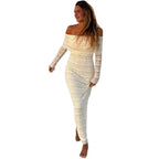 25 Edition – Elegant Off-Shoulder Lace Maxi Dress (Socialite Style) Carmine Juneberry