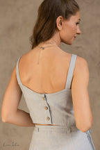 Bella Vita Set in Light Grey | Linen Crop Top and Midi Skirt Magenta Sugarplum