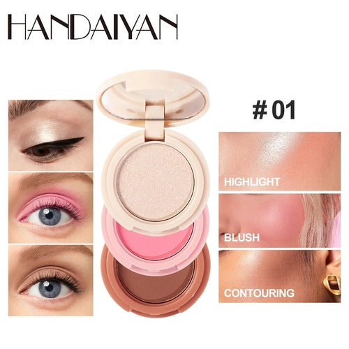 3 In 1 Matte Highlighter Contouring Blush Palette Pearly Shiny