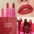 9 Colors Waterproof Rose Red Velvet Matte Lipstick Moisturizing Long Pink Lucky