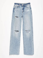 Distressed Straight Leg Jeans with Pockets Pear Daisy