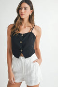 MABLE Linen Mix Button Down Tank Top Jade Icarus