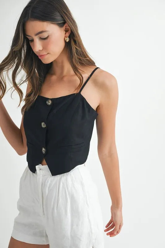 MABLE Linen Mix Button Down Tank Top Jade Icarus