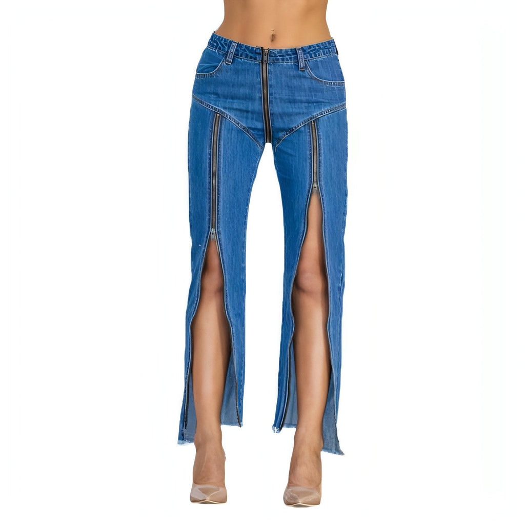 UrbanEase™ Women Zipper Jeans Women Unique Dark Blue Denim Carmine Juneberry