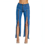 UrbanEase™ Women Zipper Jeans Women Unique Dark Blue Denim Carmine Juneberry