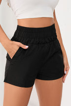 Black Elastic High Waist Side Pockets Shorts Carmine Juneberry