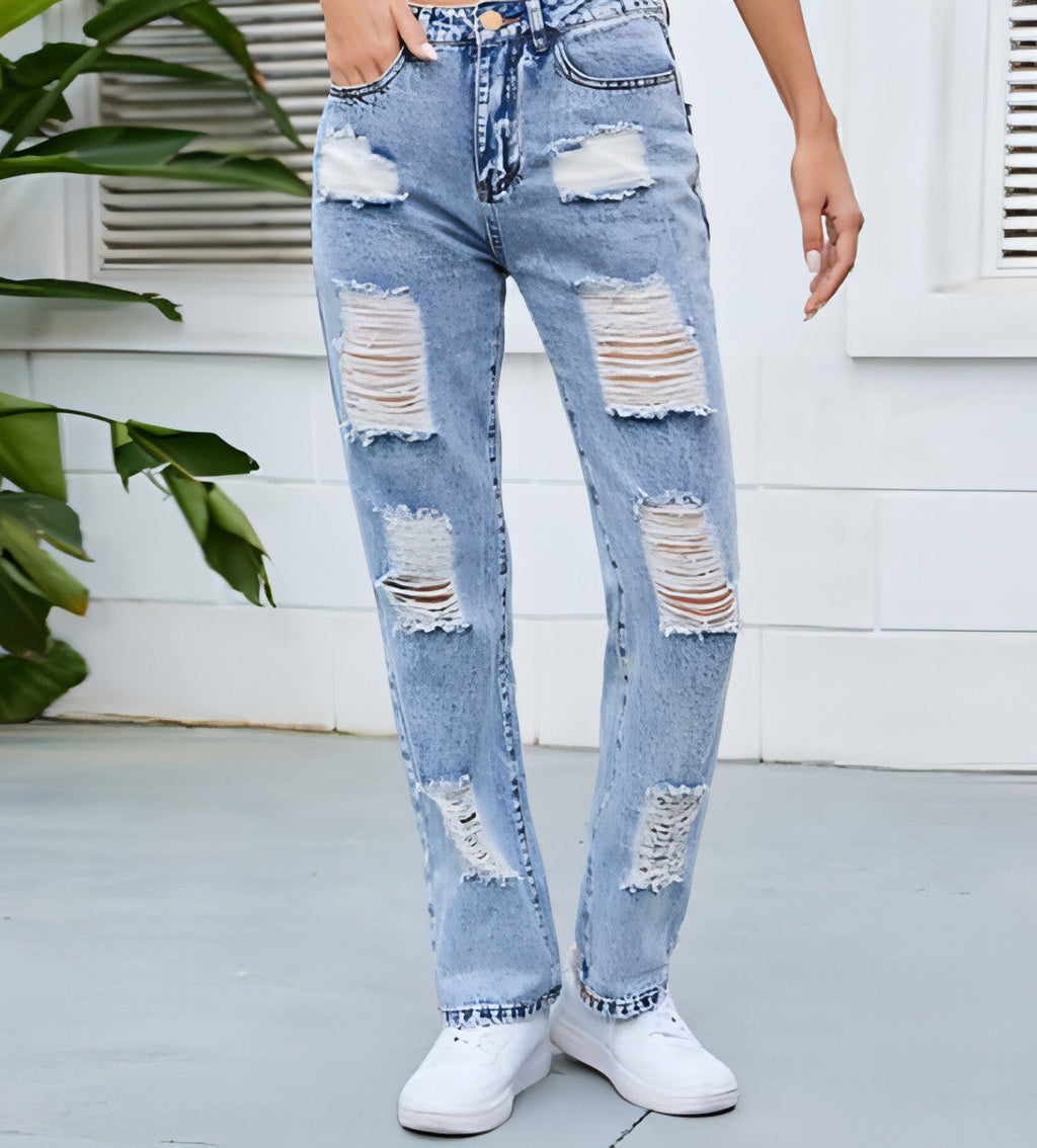 DenimDare™ – Washed Ripped Slim Jeans Carmine Juneberry