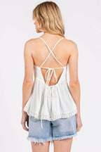 Mittoshop Crisscross Back Lace Detail V-Neck Cami Jade Icarus