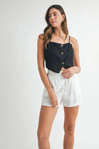 MABLE Linen Mix Button Down Tank Top Jade Icarus