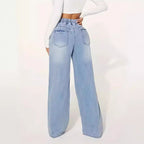 25 Edition – High Waist Drawstring Wide Leg Jeans – Light Blue Carmine Juneberry