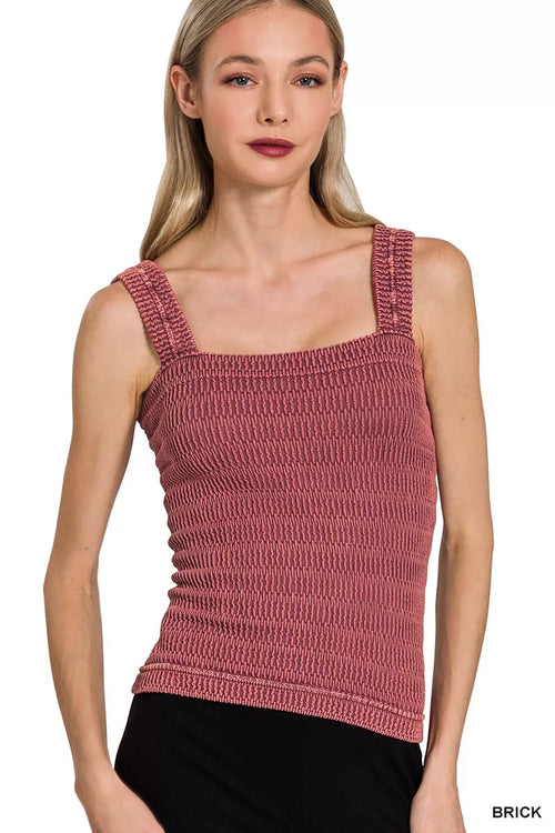 Zenana Seamless Winkle Stone Washed Tank Top Jade Icarus