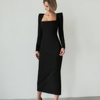 A1. Long Skirt, Square Neck, Slim Fit Carmine Juneberry
