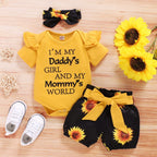 SunnyBloom™ – 3-Piece Baby Girl Sunflower Outfit Carmine Juneberry