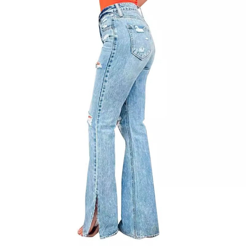 25 Edition – High Waist Ripped Split Stretch Jeans for Women Carmine Juneberry