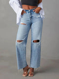 Distressed Straight Leg Jeans with Pockets Pear Daisy