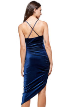 Velvet Spaghetti Strap V-Neck Midi dress Indigo Arrowwood