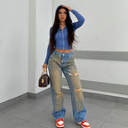 UrbanEase™ – Loose High Waist Street Jeans Carmine Juneberry