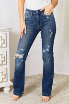 Judy Blue Full Size Mid Rise Hand Sand & Destroy Bootcut Jeans Carmine Juneberry