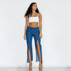 UrbanEase™ Women Zipper Jeans Women Unique Dark Blue Denim Carmine Juneberry