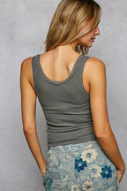 POL Lace Trim Tank with Front Button Closure Jade Icarus