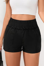 Black Elastic High Waist Side Pockets Shorts Carmine Juneberry