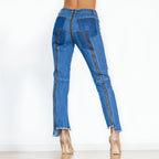 UrbanEase™ Women Zipper Jeans Women Unique Dark Blue Denim Carmine Juneberry