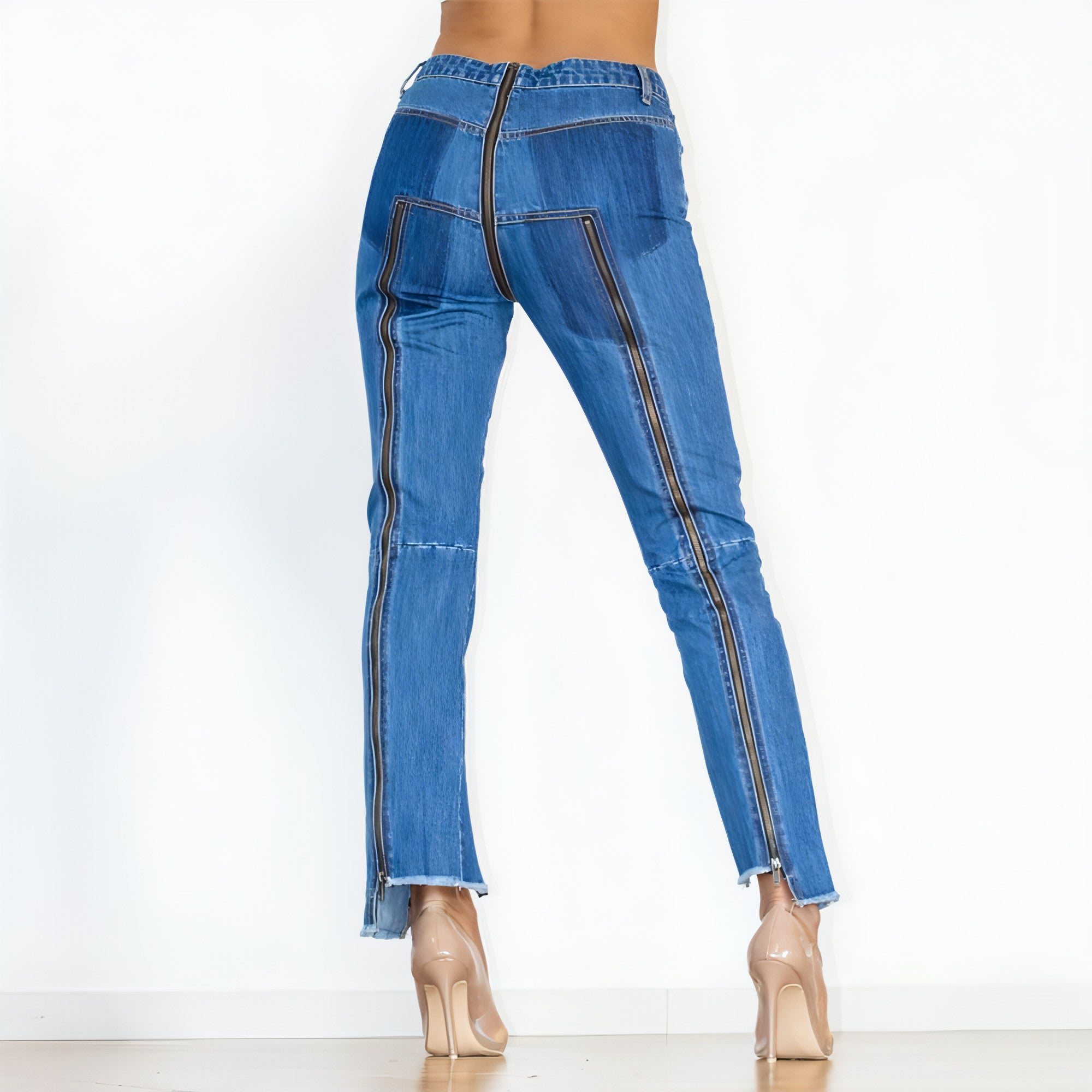 UrbanEase™ Women Zipper Jeans Women Unique Dark Blue Denim Carmine Juneberry