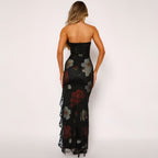 Printed Lace Stitching Wrapped Chest Dew Dress Carmine Juneberry