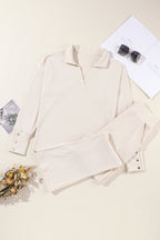 Solid Collared Pullover and Pants Set Byzantium Bay