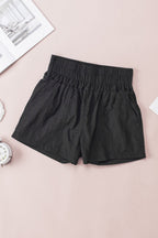 Black Elastic High Waist Side Pockets Shorts Carmine Juneberry